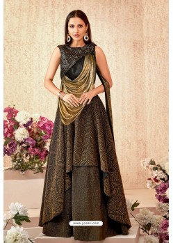 Brown And Black Fancy Lycra Party Wear Designer Lehenga Choli