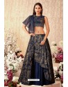 Navy Blue Taffeta Silk Party Wear Designer Lehenga Choli