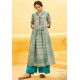 Off White And Turquoise Cotton Satin Printed Kurtis With Palazzo