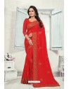 Red Art Silk Resham Embroidered Saree