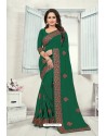 Dark Green Art Silk Resham Embroidered Saree