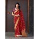Red Banarasi Silk Jacquard Worked Designer Saree