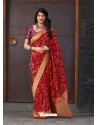 Red Banarasi Silk Jacquard Worked Designer Saree