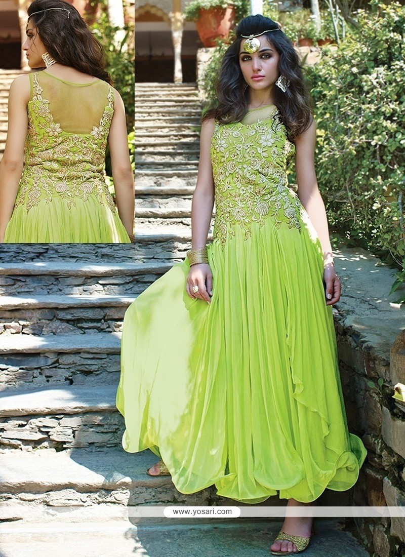 Fabulose Green Net Designer Gown