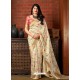 Cream Banarasi Silk Jacquard Worked Designer Saree
