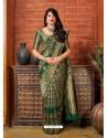 Dark Green Banarasi Silk Jacquard Worked Designer Saree
