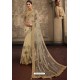Cream Net Embroidered Designer Wedding Saree