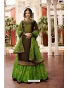 Green And Brown Satin Georgette Embroidered Designer Lehenga Style Suit