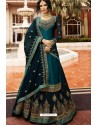 Teal Blue Satin Georgette Embroidered Designer Lehenga Style Suit