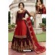 Maroon And Red Satin Georgette Embroidered Designer Lehenga Style Suit