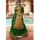 Gold And Green Satin Georgette Embroidered Designer Lehenga Style Suit
