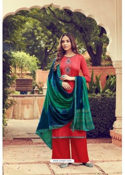 Red Pure Jam Silk Palazzo Suit