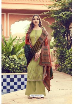 Olive Green Pure Jam Silk Palazzo Suit