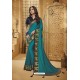 Teal Blue Designer Silk Party Wear Saree