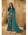 Teal Blue Designer Silk Party Wear Saree