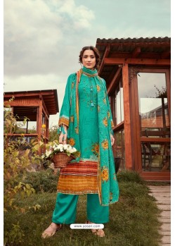 Aqua Mint Wool Pashmina Jacquard Designer Suit