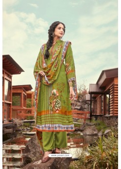 Mehendi Wool Pashmina Jacquard Designer Suit