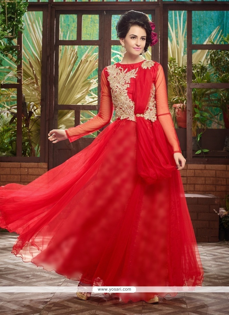 Beautiful Red Soft Net Designer Gown