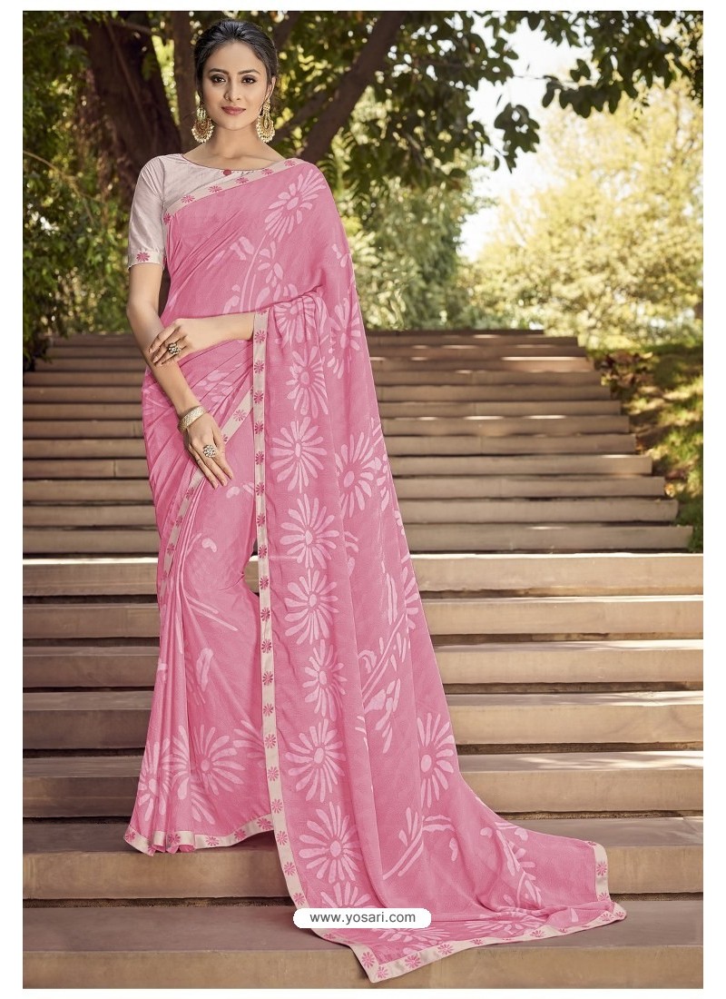 Pink And Cream Party Wear Saree With Matching Blouse MS961932