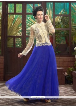 Amazing Blue Soft Net Designer Gown