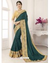 Dark Green Vichitra Silk Embroidered Designer Saree