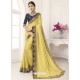 Yellow Vichitra Silk Embroidered Designer Saree