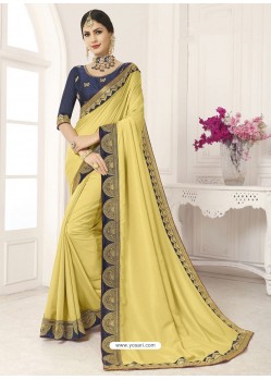 Yellow Vichitra Silk Embroidered Designer Saree