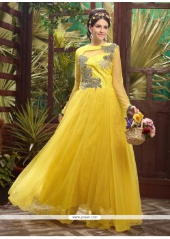 Splendid Yellow Soft Net Designer Gown