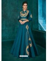 Teal Blue Triva Silk Stylish Embroidered Gown