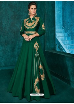 Dark Green Triva Silk Stylish Embroidered Gown