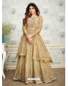 Grey And Gold Heavy Butterfly Net Embroidered Anarkali Suit