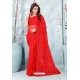 Red Net Resham Embroidery Designer Saree