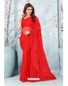 Red Net Resham Embroidery Designer Saree