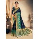 Navy Blue Satin Silk Embroidered Designer Saree