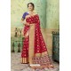 Stunning Red Silk Jacquard Work Party Wear Saree