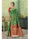 Latest Forest Green Silk Jacquard Work Party Wear Saree