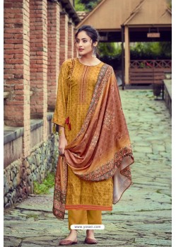 Mustard Wool Pashmina Self Embroidered Straight Suit
