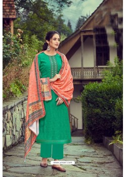 Aqua Mint Wool Pashmina Self Embroidered Straight Suit