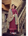 Deep Wine Wool Pashmina Self Embroidered Straight Suit