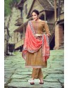 Camel Wool Pashmina Self Embroidered Straight Suit