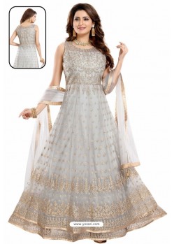 Grey Net With Butter Crape Embroidered Anarkali Suit