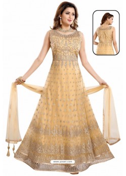 Golden Net With Butter Crape Embroidered Anarkali Suit