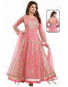 Hot Pink Net With Butter Crape Embroidered Anarkali Suit