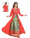 Red Bamboo Silk Jacquard Work Anarkali Suit