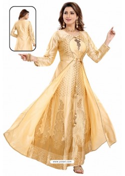Golden Bamboo Silk Jacquard Work Anarkali Suit