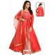 Excellent Red Bamboo Silk Jacquard Work Anarkali Suit