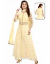 Lemon Net With Lucknowi Worked Anarkali Suit