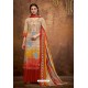Light Beige And Red Pure Pashmina Jacquard Printed Palazzo Suit