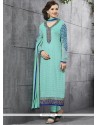Desirable Lace Work Turquoise Churidar Salwar Suit