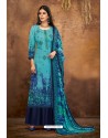 Blue Pure Pashmina Jacquard Printed Palazzo Suit